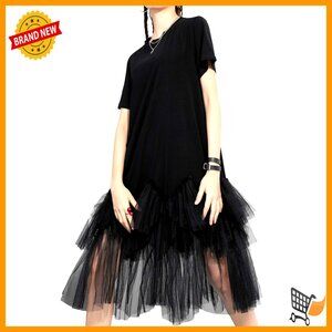 Oversized Tulle Tutu Dress, Short Sleeve Crew Neck, Cotton Blend, Plus Size